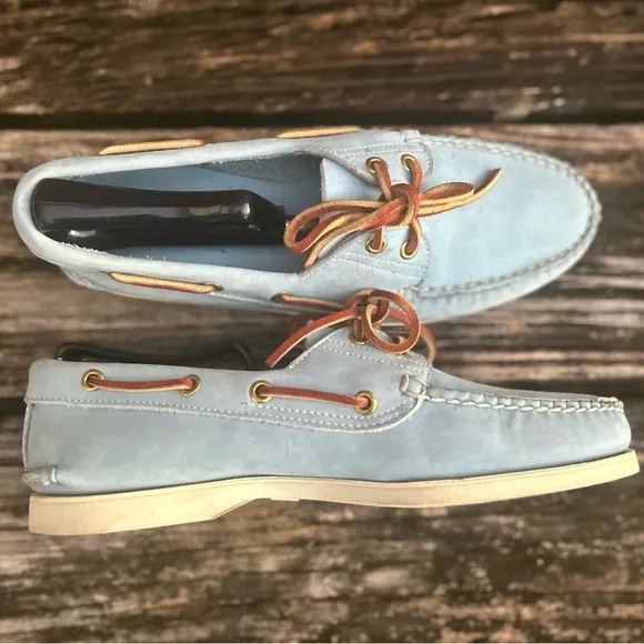 Timberland Men's Classic 2-Eye Light Blue Leather &amp; Suede Boat Shoe Size 7.5 M