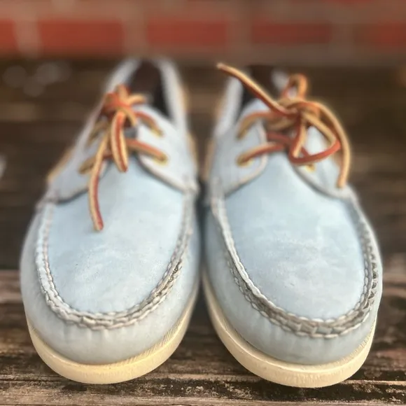Timberland Men's Classic 2-Eye Light Blue Leather &amp; Suede Boat Shoe Size 7.5 M