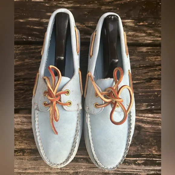 Timberland Men's Classic 2-Eye Light Blue Leather &amp; Suede Boat Shoe Size 7.5 M