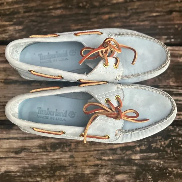 Timberland Men's Classic 2-Eye Light Blue Leather &amp; Suede Boat Shoe Size 7.5 M
