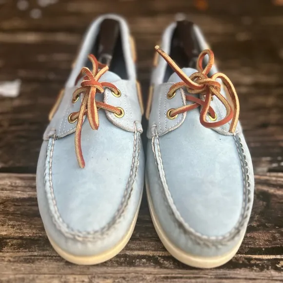 Timberland Men's Classic 2-Eye Light Blue Leather &amp; Suede Boat Shoe Size 7.5 M