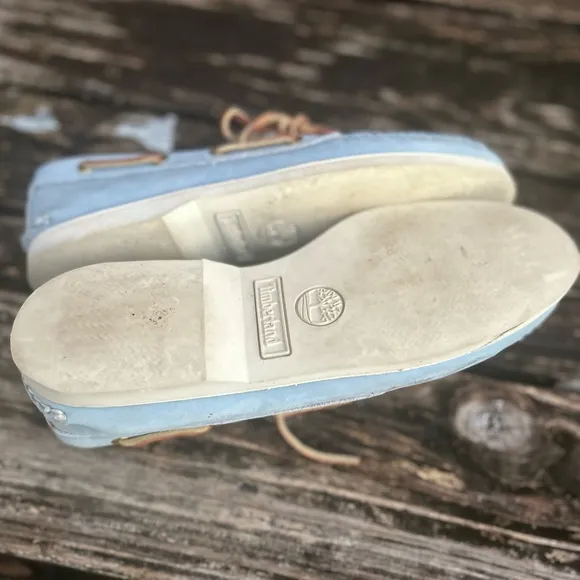 Timberland Men's Classic 2-Eye Light Blue Leather &amp; Suede Boat Shoe Size 7.5 M