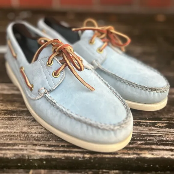 Timberland Men's Classic 2-Eye Light Blue Leather &amp; Suede Boat Shoe Size 7.5 M