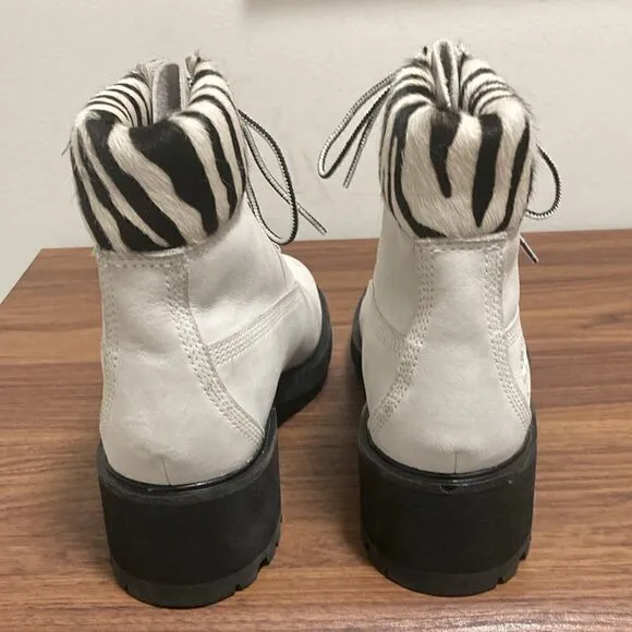 Timberland NWOT Kinsley Safari 6 in. Zebra Print Heeled Boots in Black/White.