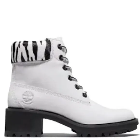 Timberland NWOT Kinsley Safari 6 in. Zebra Print Heeled Boots in Black/White.