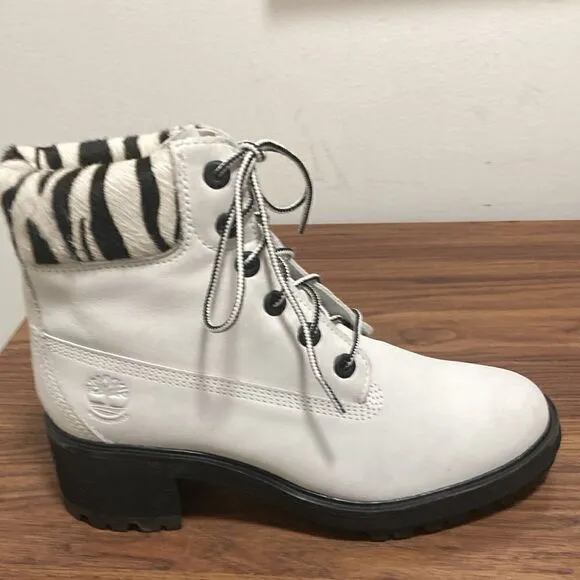 Timberland NWOT Kinsley Safari 6 in. Zebra Print Heeled Boots in Black/White.