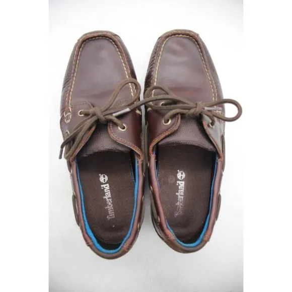 Timberland Piper Cove Boat Shoes Brown Leather Men's Size 8 Wide Lace Up