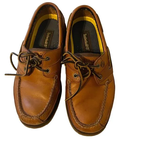 Timberland Shoes Mens 8.5M Chestnut Brown Leather‎ Mock Toe 2 Eye Boat Shoes