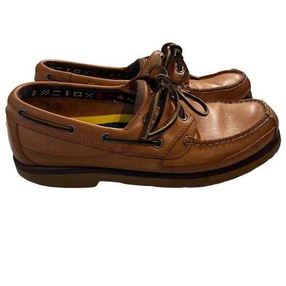 Timberland Shoes Mens 8.5M Chestnut Brown Leather‎ Mock Toe 2 Eye Boat Shoes