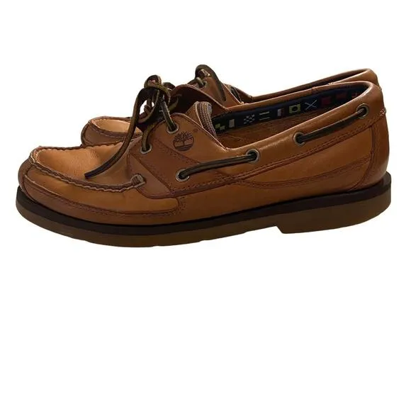 Timberland Shoes Mens 8.5M Chestnut Brown Leather‎ Mock Toe 2 Eye Boat Shoes