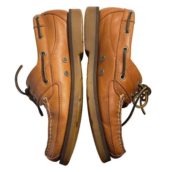 Timberland Shoes Mens 8.5M Chestnut Brown Leather‎ Mock Toe 2 Eye Boat Shoes