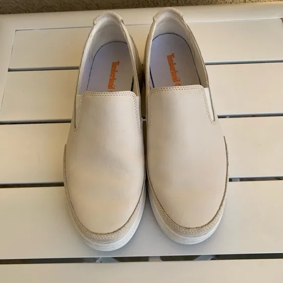 Timberland white leather flats platform size 7.5