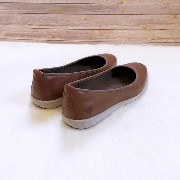 Timberland Women’s Bradstreet Ultra Bal Brown Leather Ballerina Flats