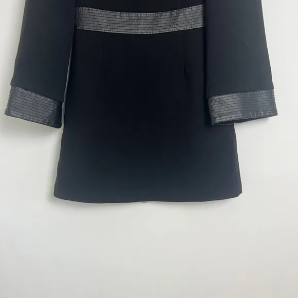 Toccin Black Faux Leather Trim Flare Sleeve Exposed Zipper Mod Mini Shift Dress