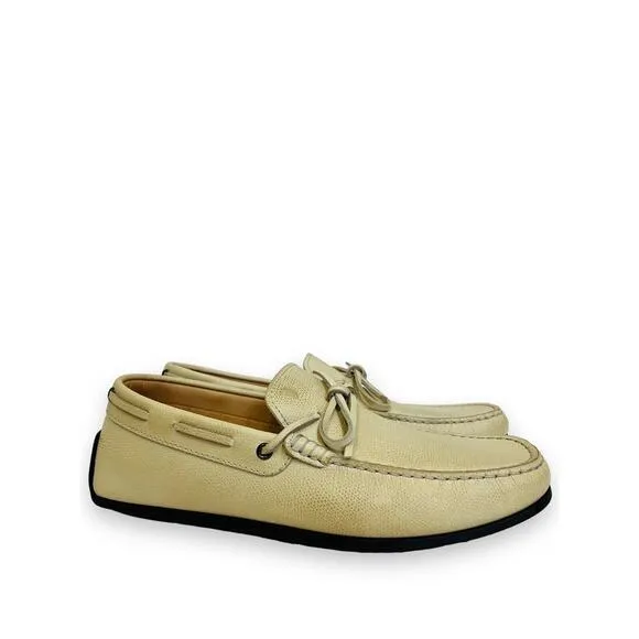 TOD’S Beige Grained Leather Bow Accent Lacetto Gomma Flats Loafers Size 6