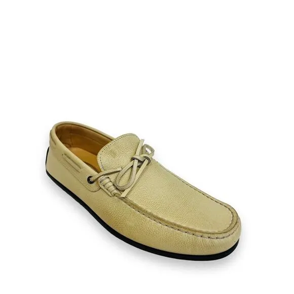 TOD’S Beige Grained Leather Bow Accent Lacetto Gomma Flats Loafers Size 6