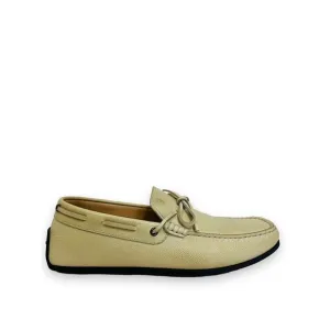 TOD’S Beige Grained Leather Bow Accent Lacetto Gomma Flats Loafers Size 6