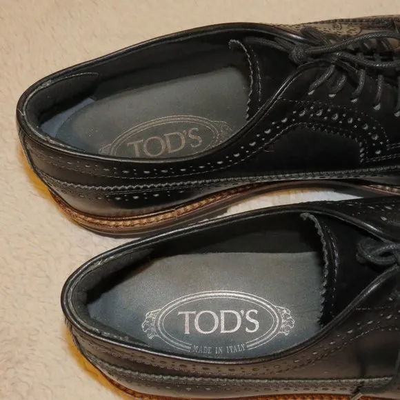 Tod's Black Leather Longwing Gun Boat Brogues 8.5