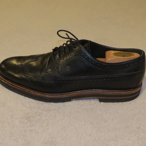 Tod's Black Leather Longwing Gun Boat Brogues 8.5