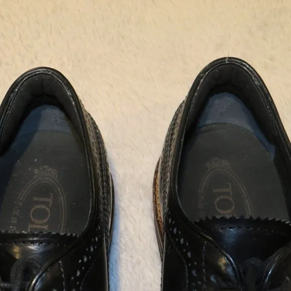 Tod's Black Leather Longwing Gun Boat Brogues 8.5