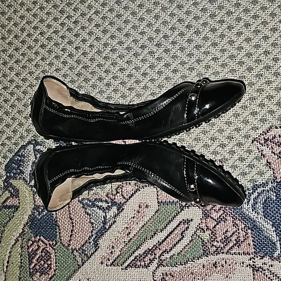 Tod's black patent leather ballerina flats studded detail Women's 7