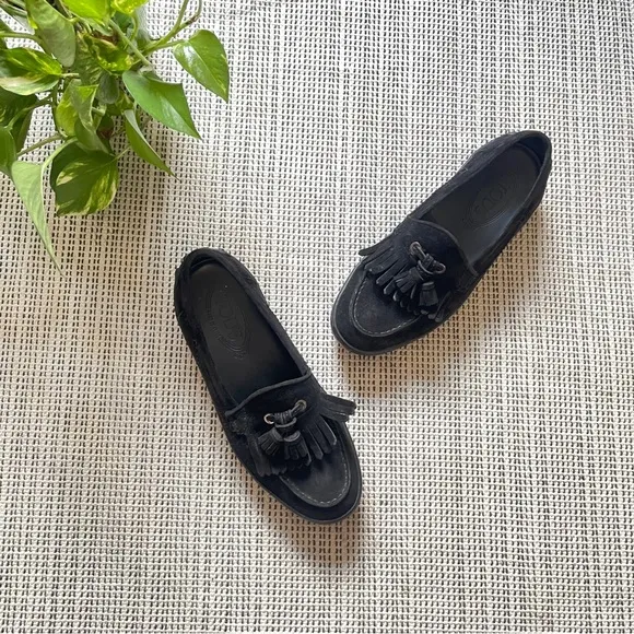 Tod’s Black Suede Driving Moccasins