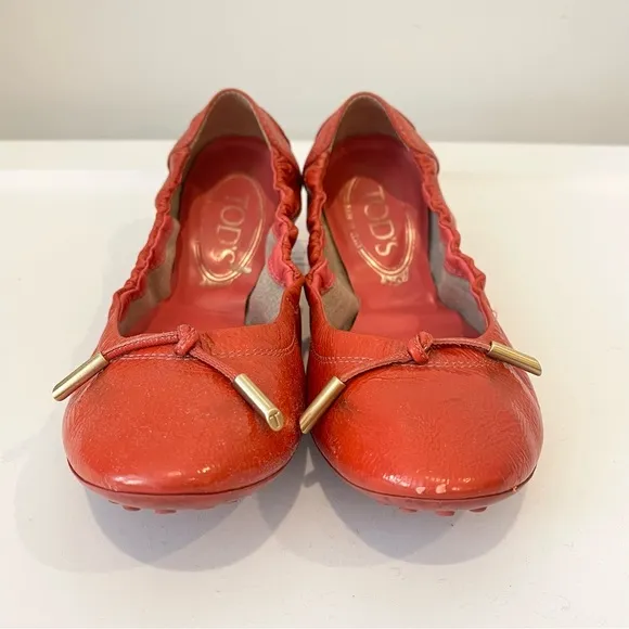 Tod’s Dee Driving Ballet Flats 8 Red Orange
