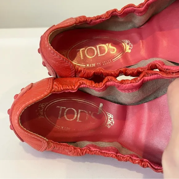 Tod’s Dee Driving Ballet Flats 8 Red Orange