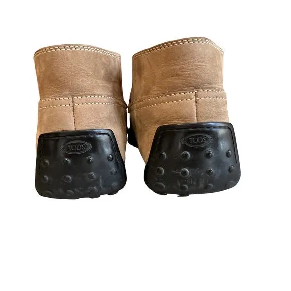 Tods Driving Moccasin Boots Brushed Suede Tan