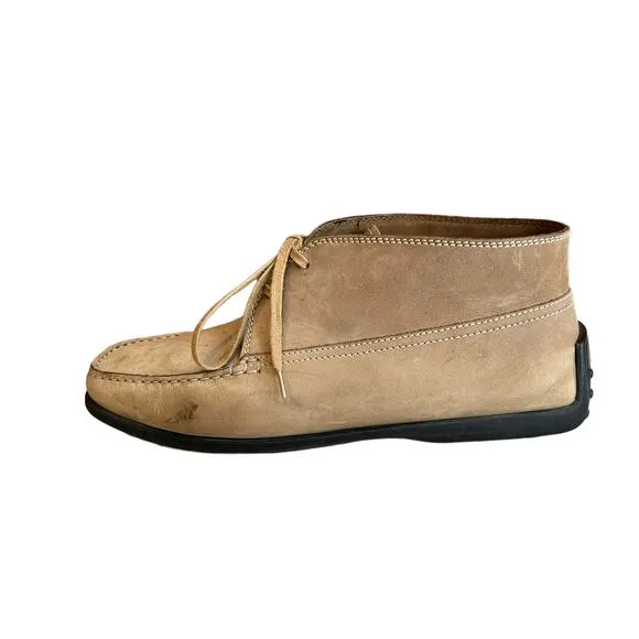 Tods Driving Moccasin Boots Brushed Suede Tan