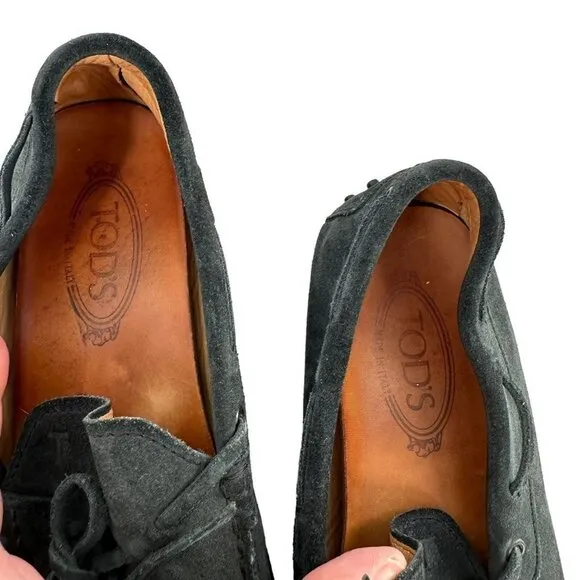 Tod's Navy Blue Suede Leather Driving Moccasins Men's Size 8.5