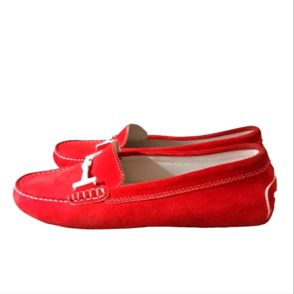 Tod’s Red Suede Loafer Driving Moccasins Rare Limited Edition