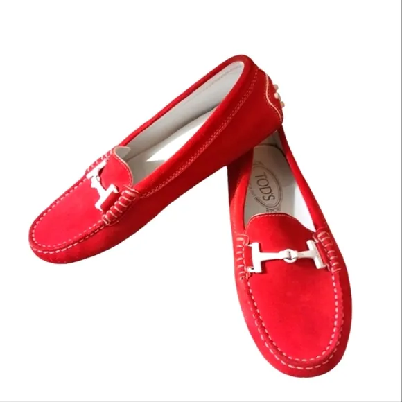 Tod’s Red Suede Loafer Driving Moccasins Rare Limited Edition