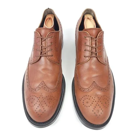 TOD'S Tan Brown Leather Wingtip Brogue Leather Oxford Dress Shoes 10 Old Money