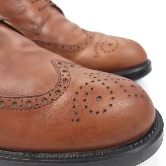 TOD'S Tan Brown Leather Wingtip Brogue Leather Oxford Dress Shoes 10 Old Money
