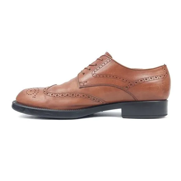 TOD'S Tan Brown Leather Wingtip Brogue Leather Oxford Dress Shoes 10 Old Money