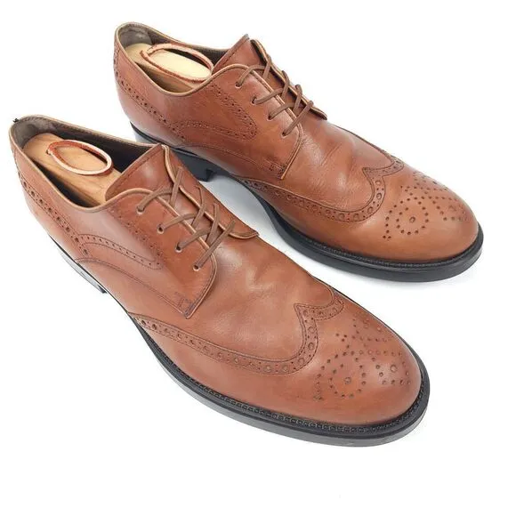 TOD'S Tan Brown Leather Wingtip Brogue Leather Oxford Dress Shoes 10 Old Money