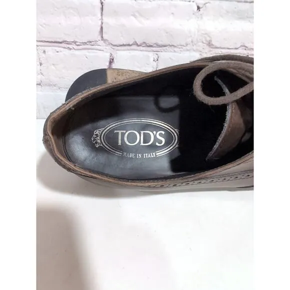 Tod's Wingtip Brogues Oxfords Brown Leather Mens Shoe Size US 8 $680