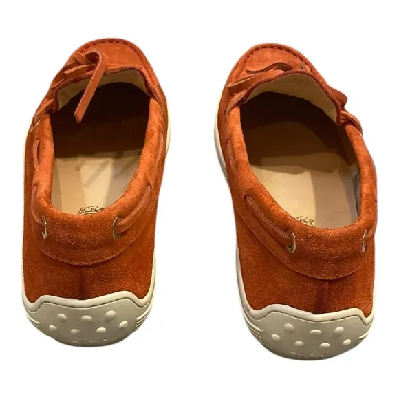 Tods Women’s Orange  Suede Slip On Moccasin Slipper Flats  Size 8.5