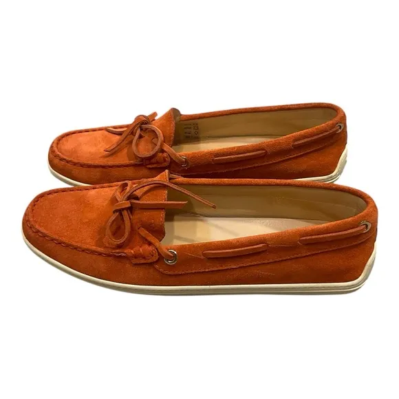 Tods Women’s Orange  Suede Slip On Moccasin Slipper Flats  Size 8.5
