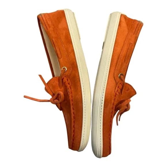 Tods Women’s Orange  Suede Slip On Moccasin Slipper Flats  Size 8.5