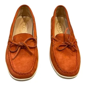 Tods Women’s Orange  Suede Slip On Moccasin Slipper Flats  Size 8.5