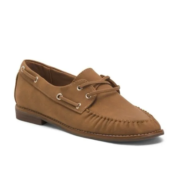 Tommy Bahama Women's Nahara Leather Moccasin Boat Flat Loafers in Brown Size 7.5