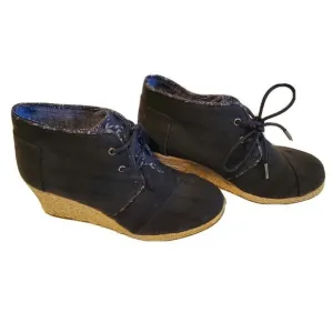 Toms Desert Lace Up Canvas Espadrille Wedge Ankle Boot Black Women's sz 6