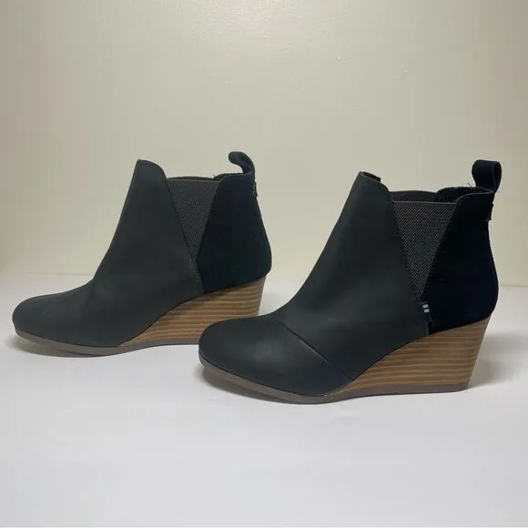 Toms Kelsey Leather Suede Wedges Size 7.5