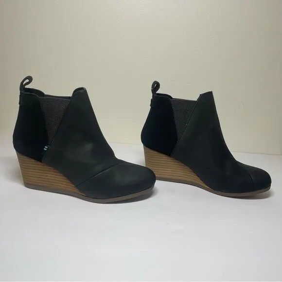 Toms Kelsey Leather Suede Wedges Size 7.5