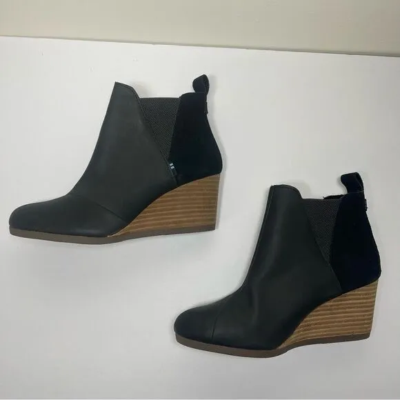 Toms Kelsey Leather Suede Wedges Size 7.5