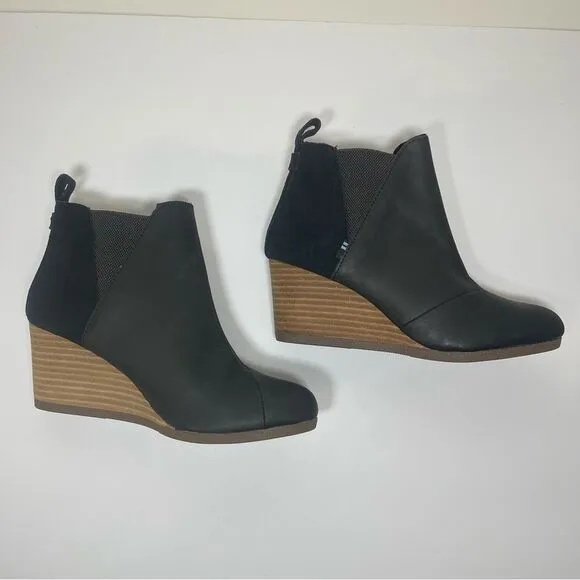 Toms Kelsey Leather Suede Wedges Size 7.5