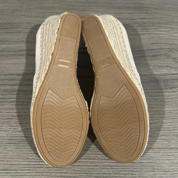 Toms Michelle Recycled Peep-Toe Espadrille Wedges - EUC Dark Natural Linen - 10