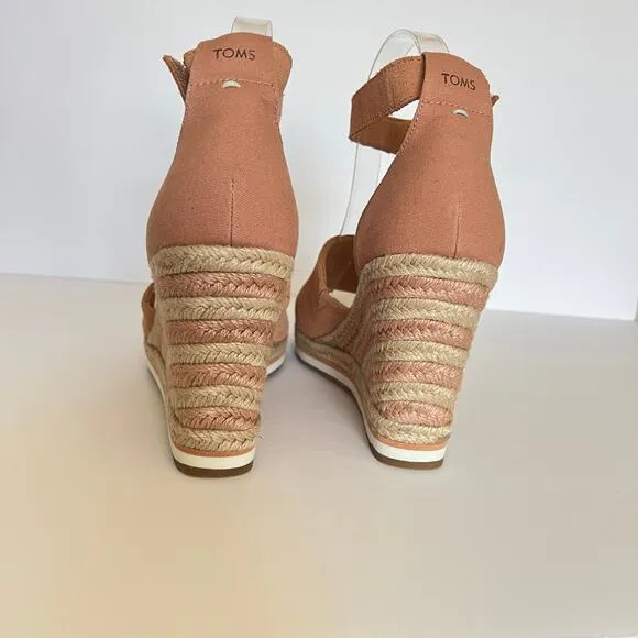 Toms Orange Coral Marisol Espadrille Wedges Womens 10